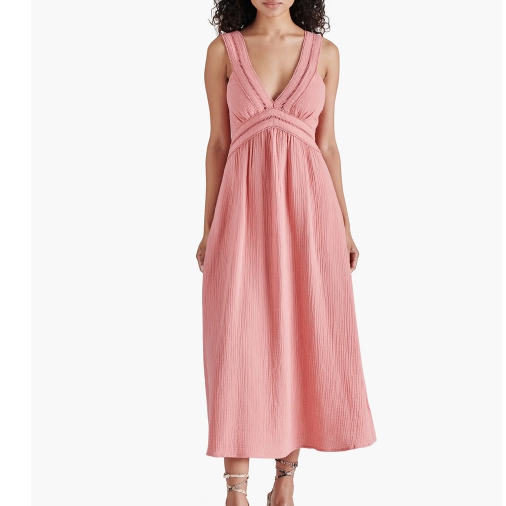 Steve Madden Taryn Tiered Cotton Gauze Midi Dress Rose Mouve Size M